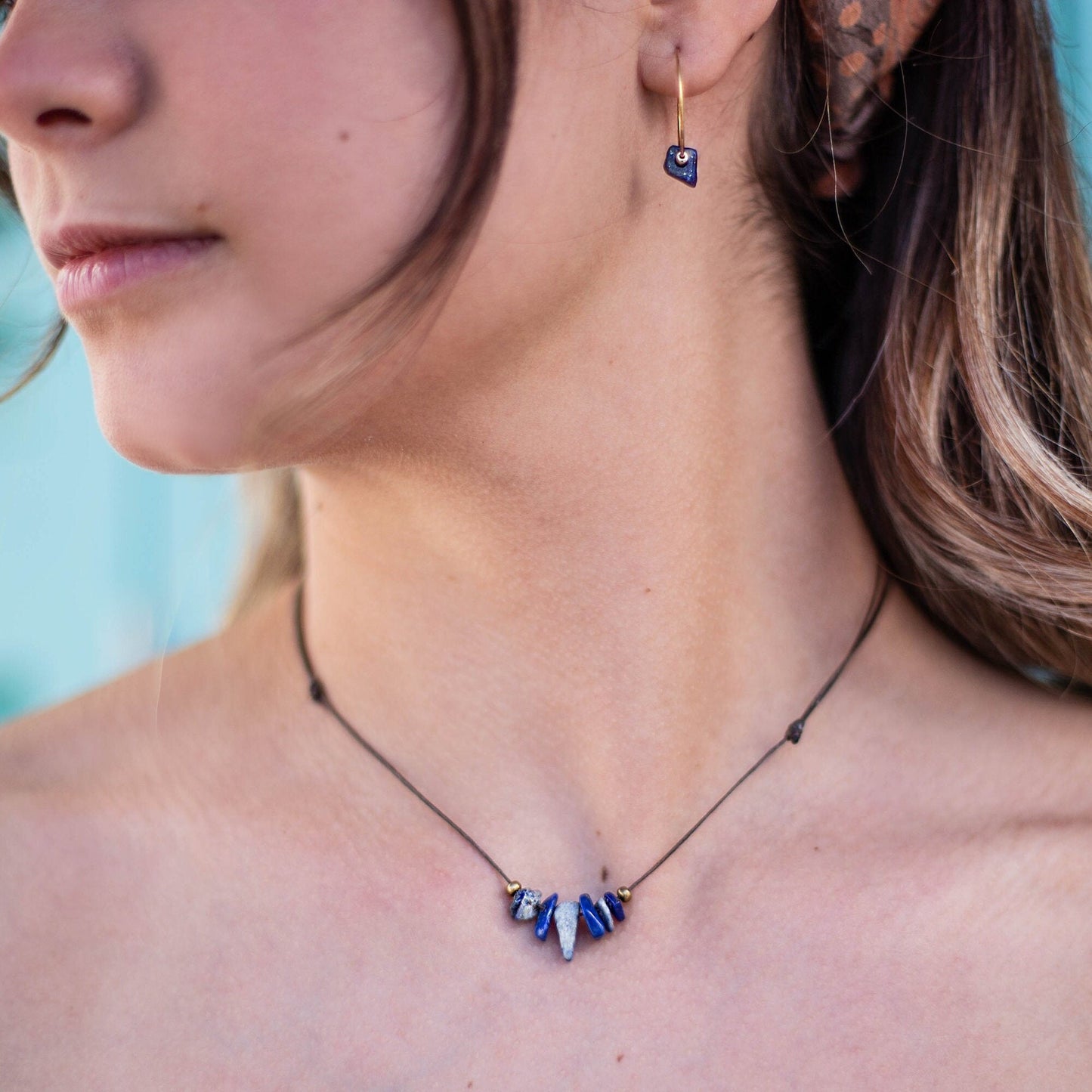 Natural stone Lapis Lazuli necklace - Lapis Lazuli choker - Bohemian necklace - Surfer necklace - Beach jewelry - Unisex necklace