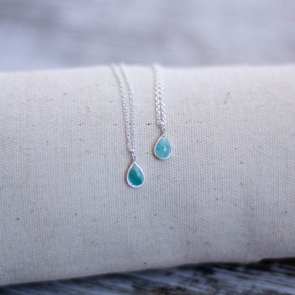 Green amazonite natural stone necklace - Natural stone teardrop pendant - Silver choker - Blue stone necklace - semi precious choker 