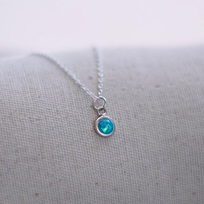 Tiny opal pendant - silver necklace 925 - Lab created opal pendant - Silver chain - Bohemian necklaces - Tiny blue opal - Sterling silver