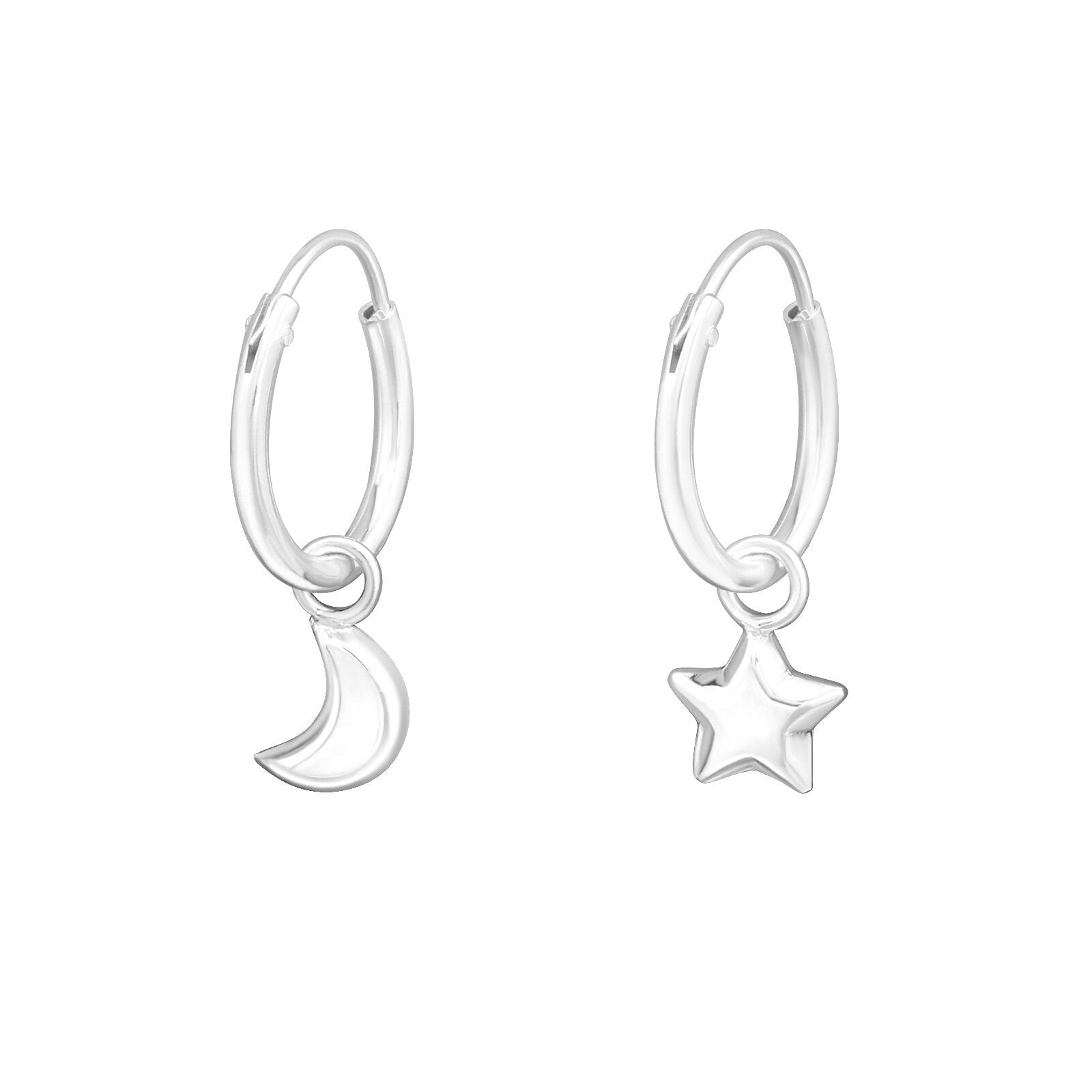 Gold plated Silver earrings - Golden ear hoops - Shiny small hoop - Bohemian jewelry - Gold crystal hoop - Star and moon ear hoops 