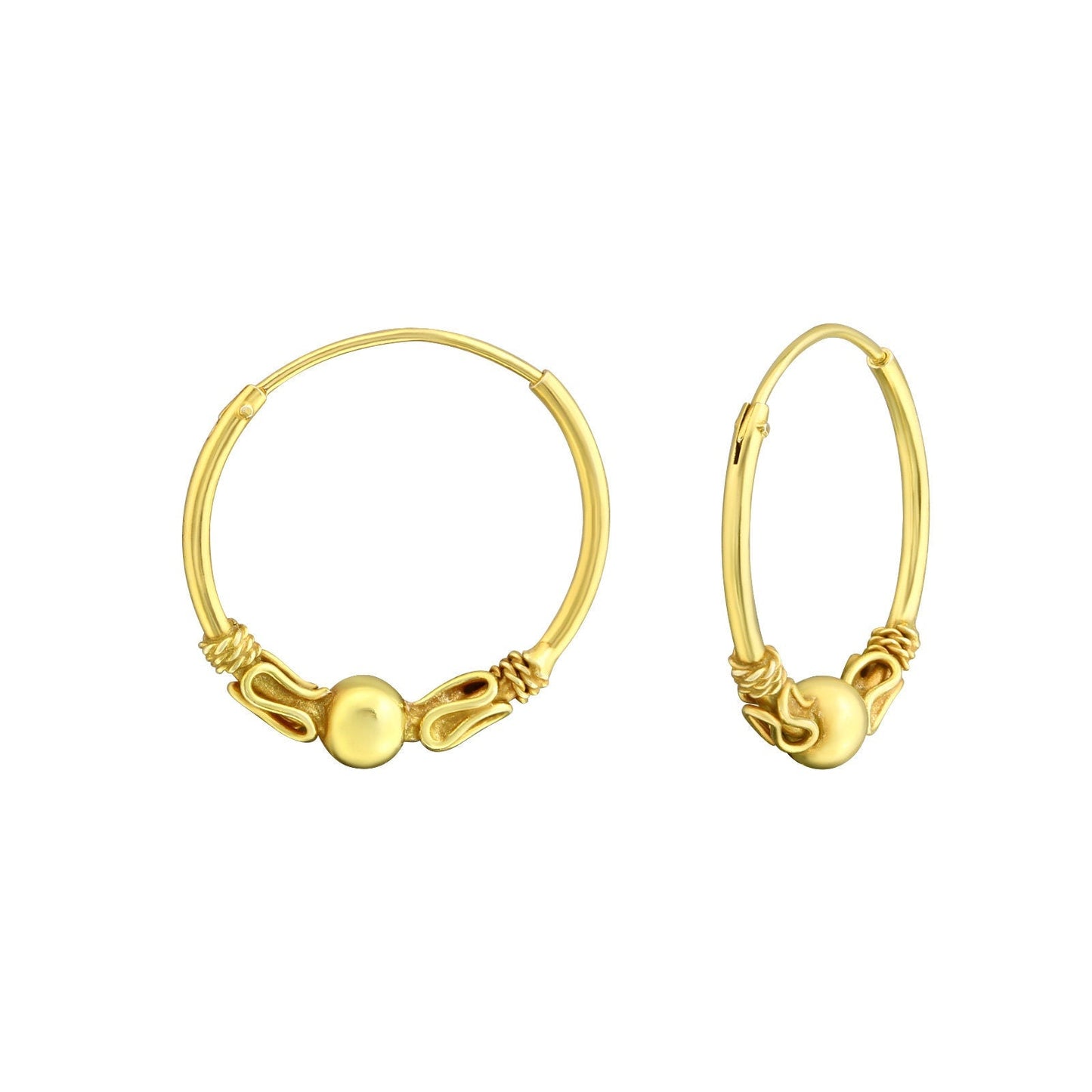 Gold plated Silver earrings - Gold bali ear hoops - Shiny small hoop - Bohemian jewelry - Gold earrings - Hippie hoops - Gold crystal hoop 