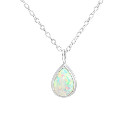 Blue Opal Drop Pendant Necklace in 925 Silver - Lab Opal Pendant - Teardrop Silver Necklace - Silver Chain - Sterling silver tiny pendant