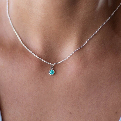 Tiny opal pendant - silver necklace 925 - Lab created opal pendant - Silver chain - Bohemian necklaces - Tiny blue opal - Sterling silver