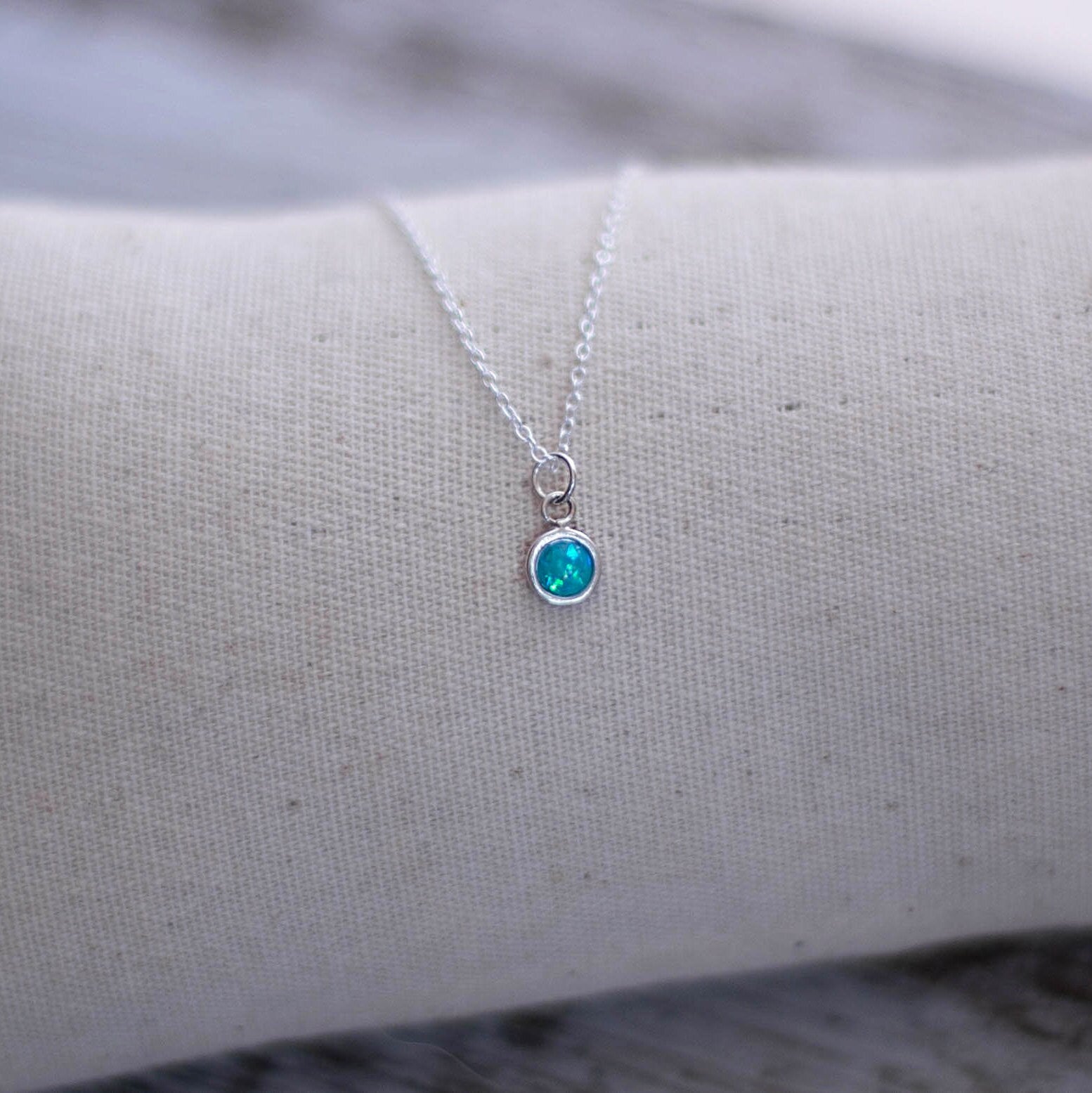 Tiny opal pendant - silver necklace 925 - Lab created opal pendant - Silver chain - Bohemian necklaces - Tiny blue opal - Sterling silver